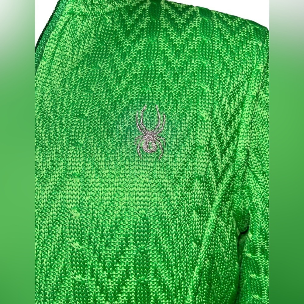 Spyder Major Cable Knit Neon Green Full Zip Fleece Lined Jacket Coat Size XS - Picture 8 of 13